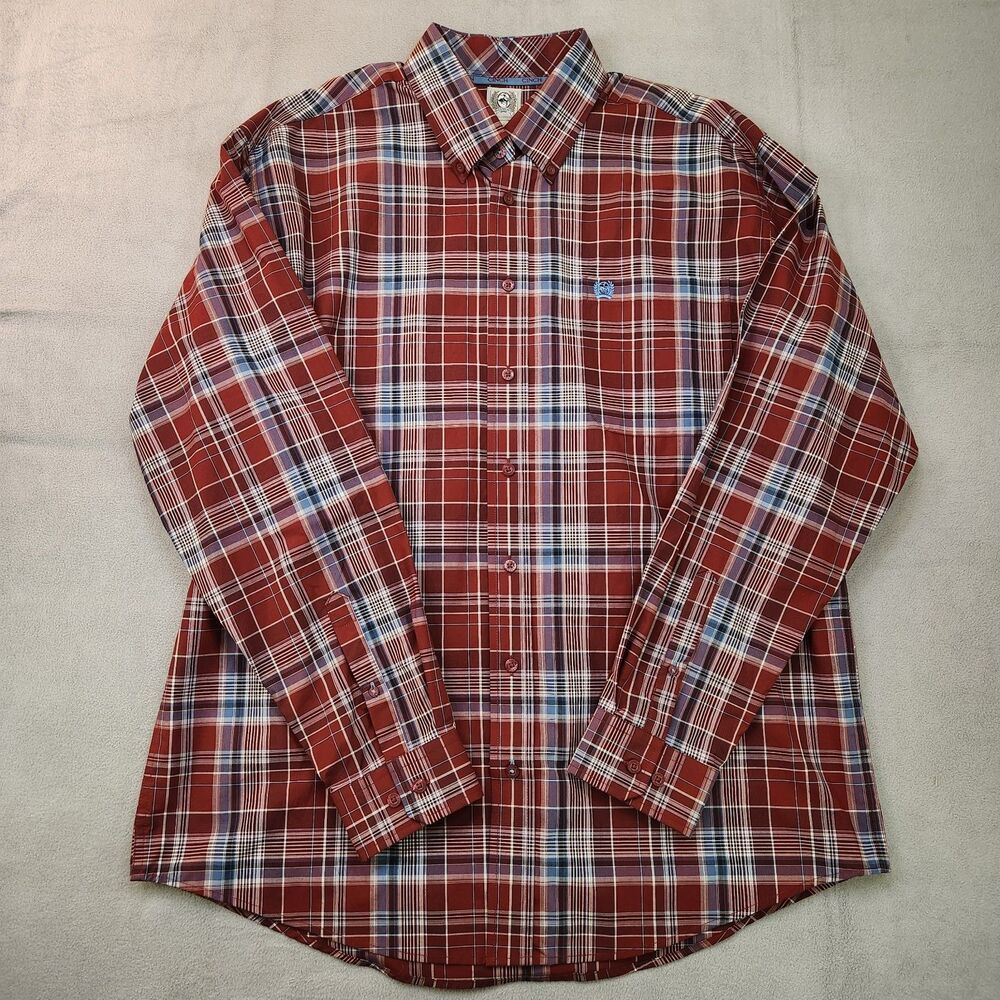 Cinch Button Down Shirt Mens M Red Plaid Long Sleeve Western Cowboy Rodeo Cotton
